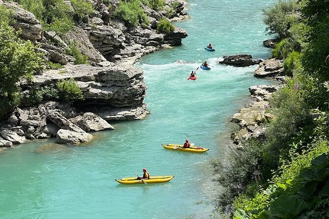 Kayaking in Vjosa River,Albania Kayak Permet,Gjirokaster (ARG) - Paddling through the Kelçyrë canyons